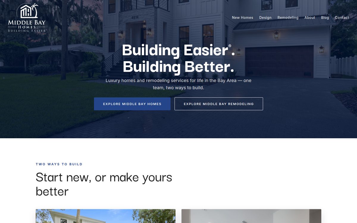Middle Bay Homes website homepage